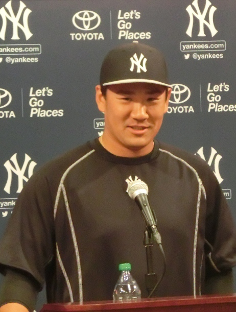 登板を2日後に控え、会見するヤンキースの田中将大=2015年4月4日、ワシントン