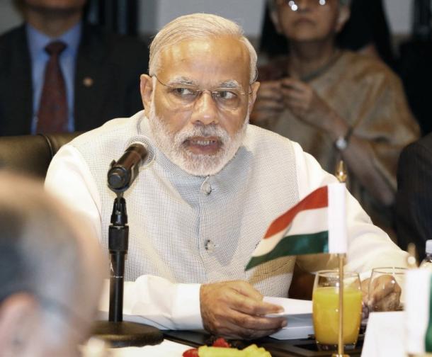 4カ国首脳会合で、あいさつするインドのモディ首相=2015年9月、米ニューヨーク、代表撮影