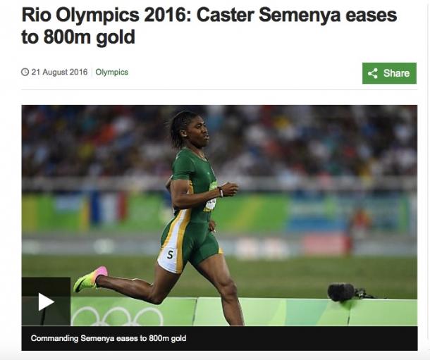 セメンヤ選手の800メートルの走行ぶり(BBCのサイトより)