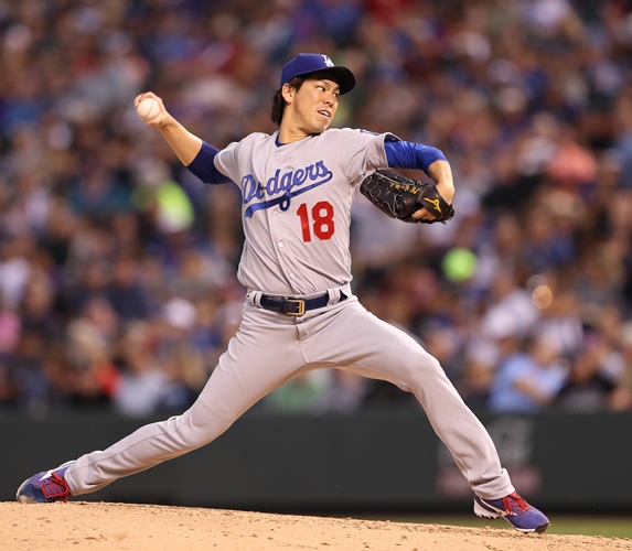 ロッキーズ戦に先発したドジャーズの前田健太=2016年8月4日、米コロラド州デンバー