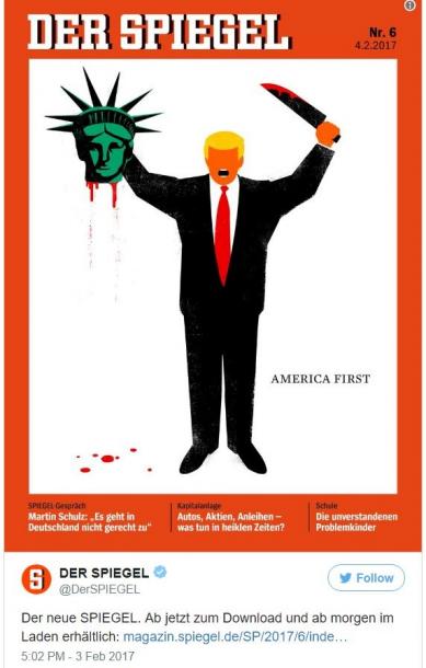 シュピーゲル誌のトランプ米大統領をモチーフにした表紙(2月6日号、ツイッターより)