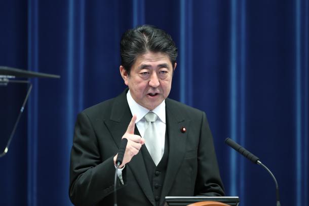 記者会見する安倍晋三首相=首相官邸