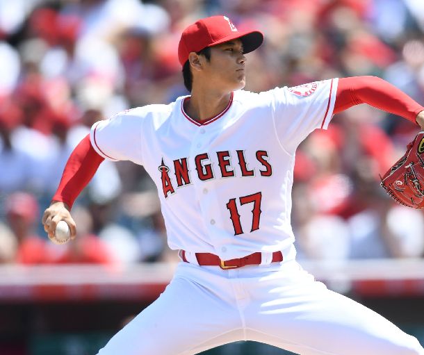 アスレチックス打線を抑え、2勝目をあげたエンゼルス先発の大谷=2018年4月8日